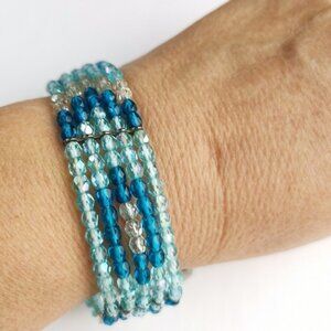 Vintage Czech  hand made beaded bracelet light blue